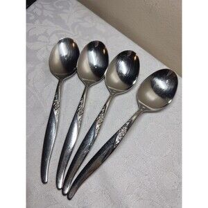LOT 4 Oneida Stainless soup spoons LA ROSE pattern
